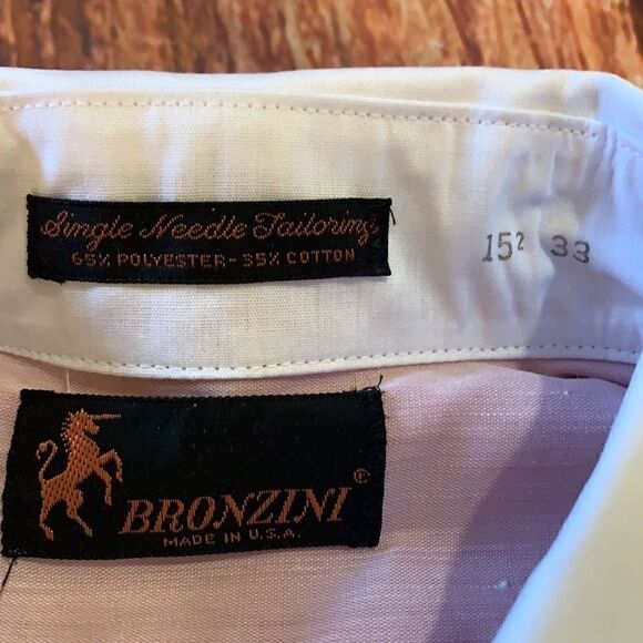 Vintage Bronzini Pink Dress Shirt with contrasting White collar size 15.5 - Picture 6 of 7